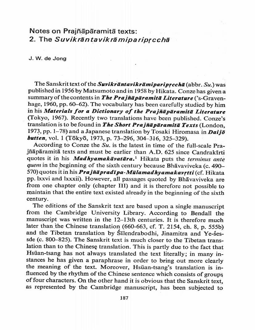 First page of Notes On Prajnaparamita Texts