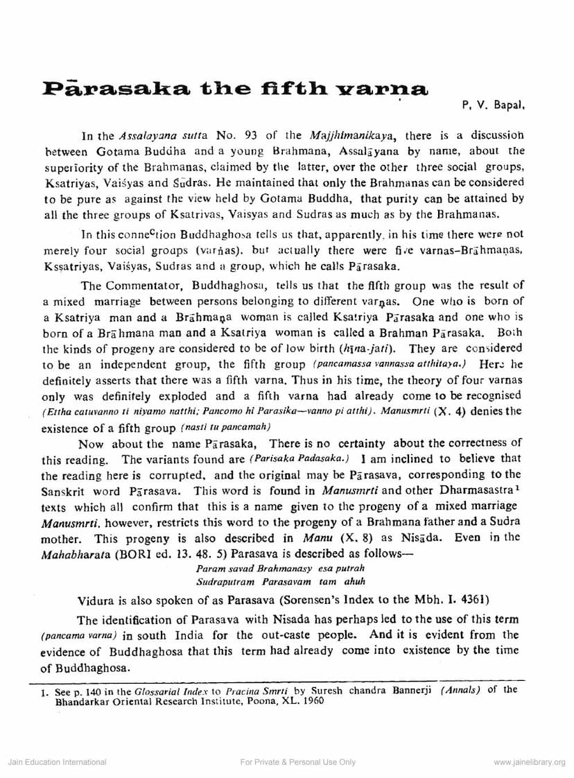 First page of Parasaka The Fifth Varna