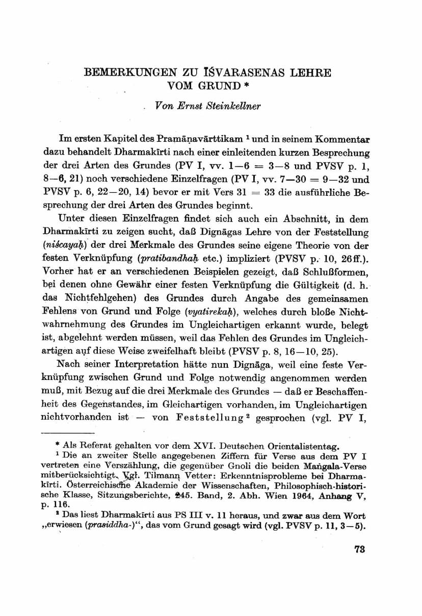 First page of Bemerkungen Zu Isvarasenas Lehre Vom Grund