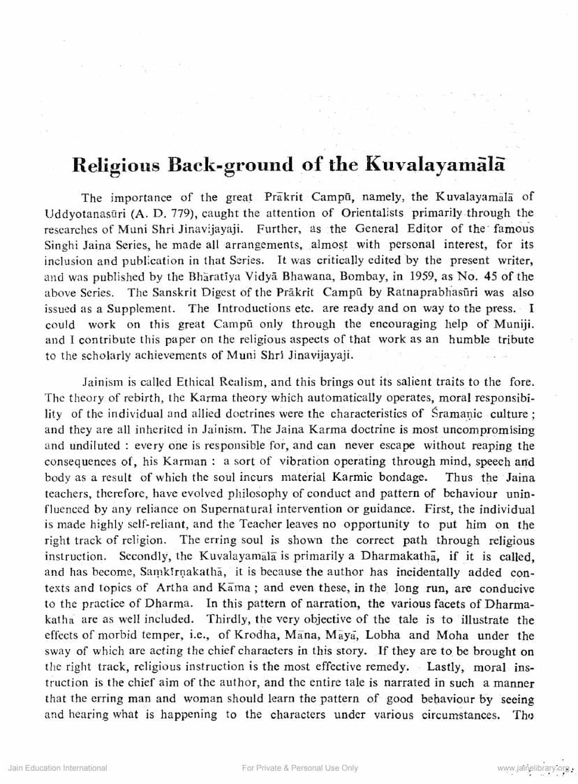 First page of Religious Background Of Kuvalayamala