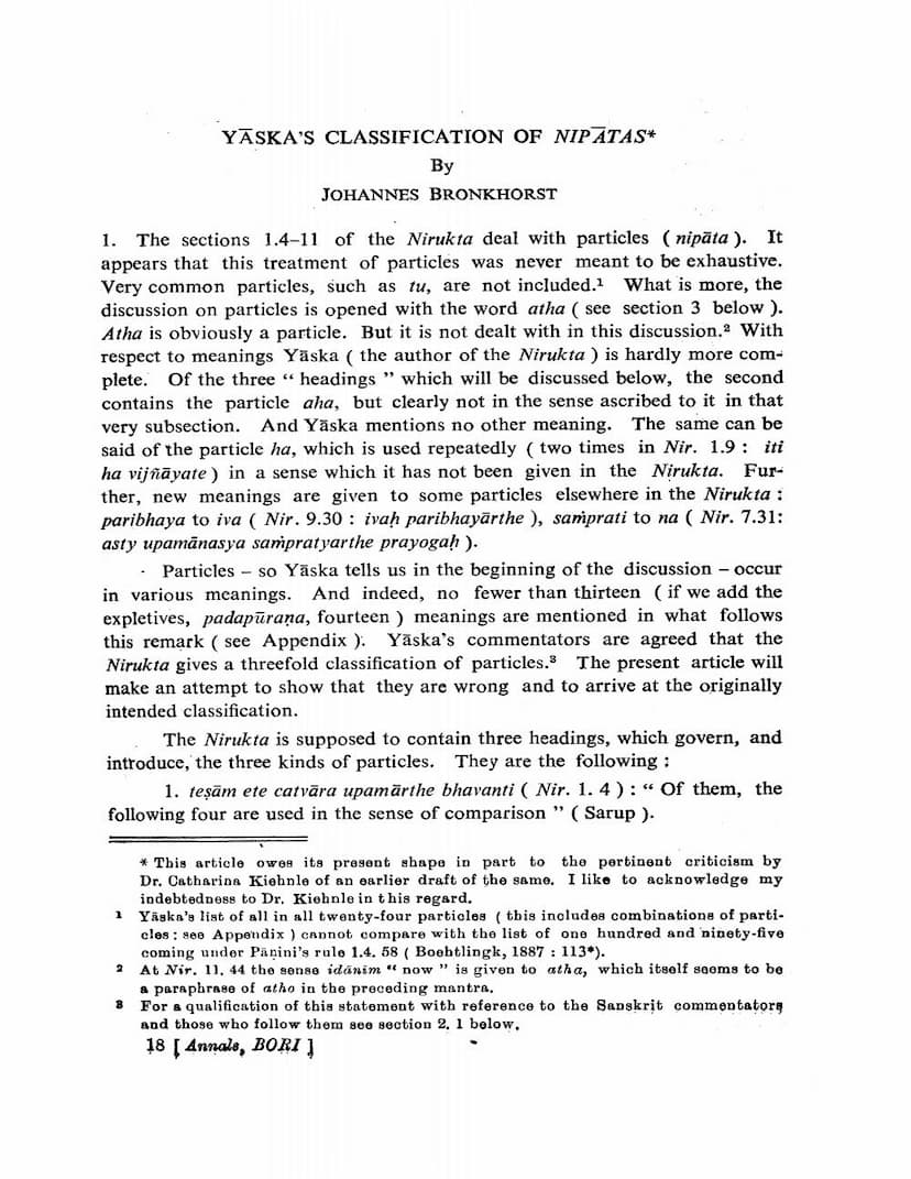 First page of Yaskas Classification Of Nipatas