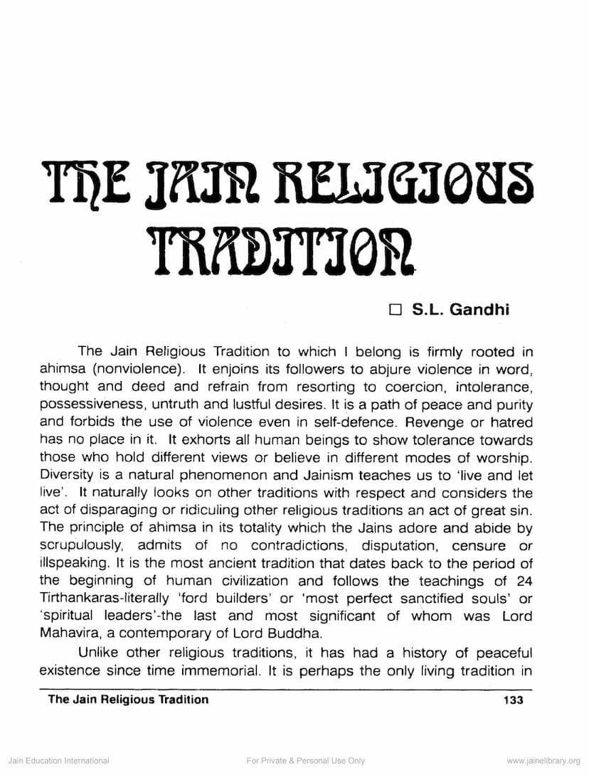 First page of Jain Religious Traditon
