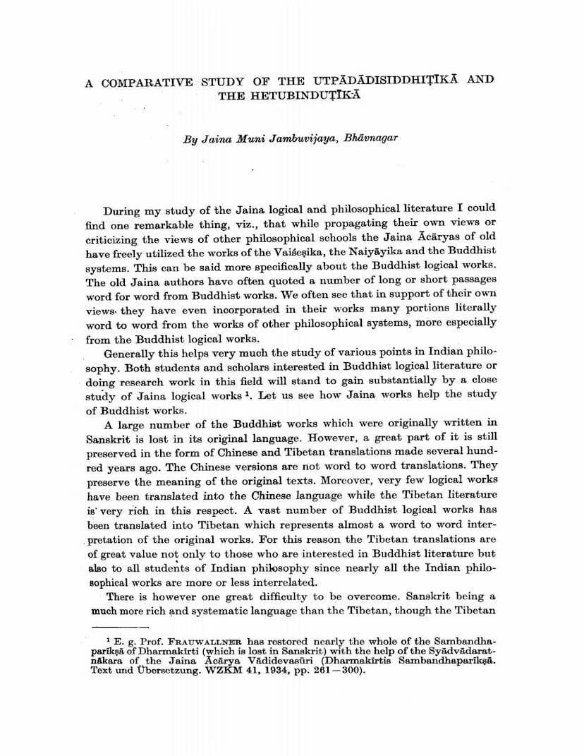 First page of Comparative Study Of Utpadadisiddhitika And Hetubindutika