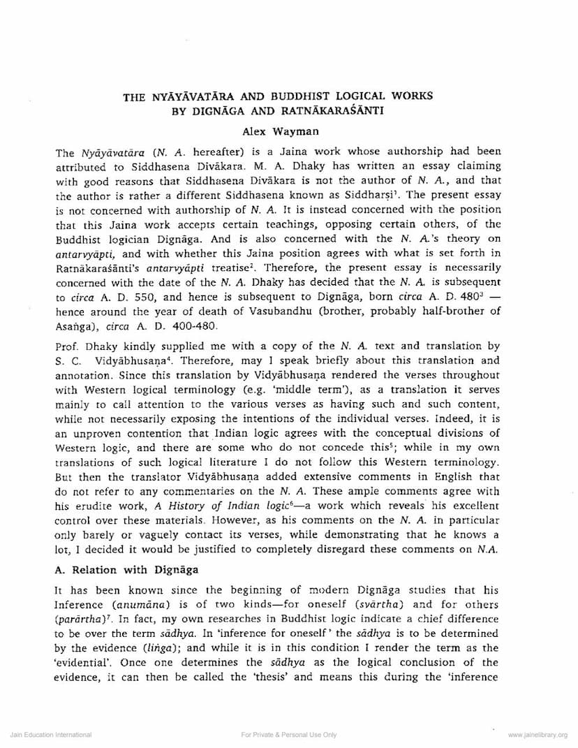 First page of Nyayavatara And Buddhist Logical Works