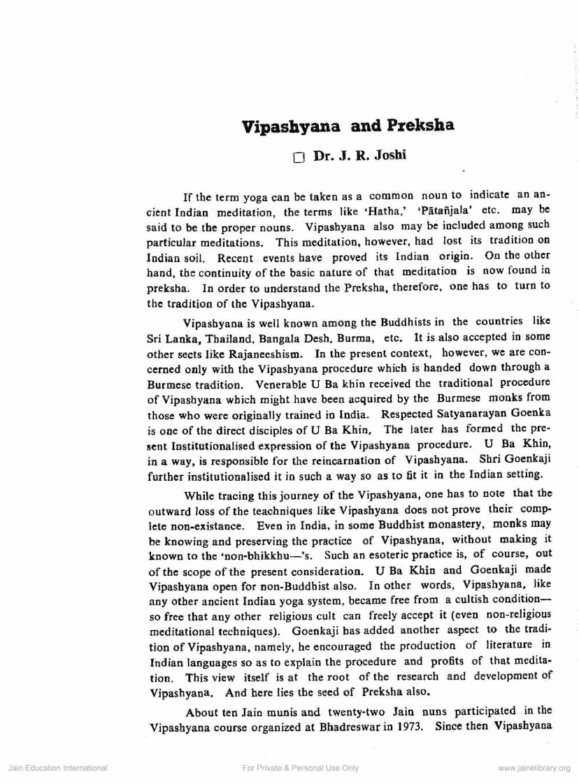 First page of Vipashyana And Preksha