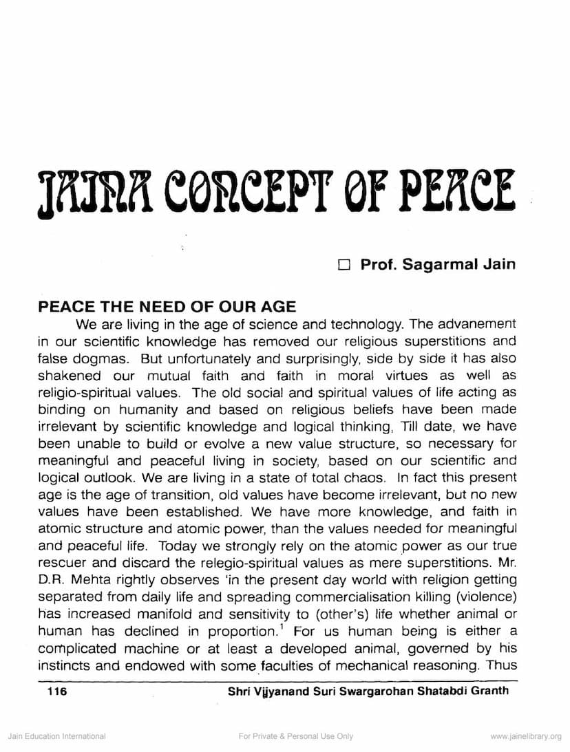First page of Jain Concept Of Peace