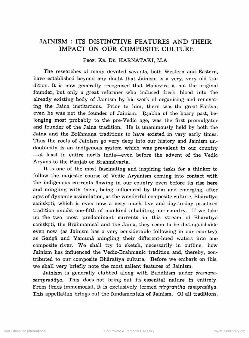 First page of Jainism Its Distinctive Features And Their Impact On Our Composite Culture