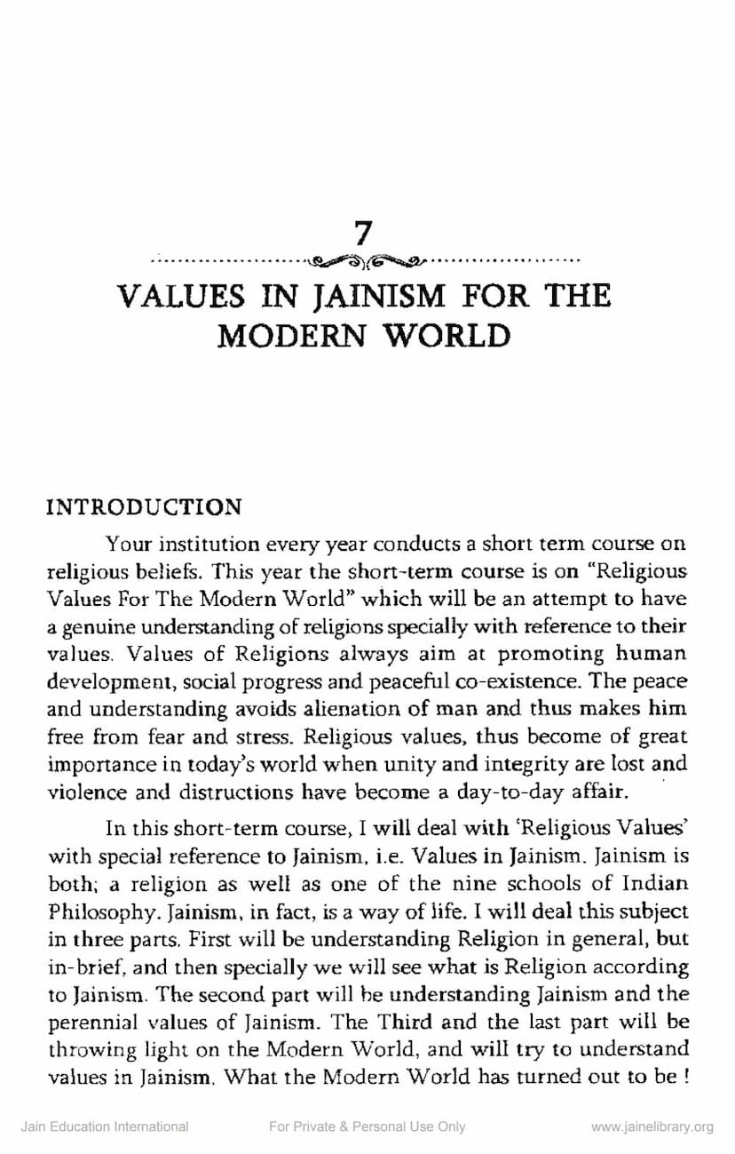 First page of Values In Jainism For Modern World