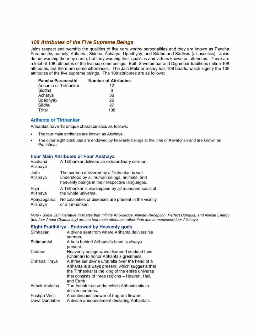First page of 108 Attributes Of The Five Supreme Beings