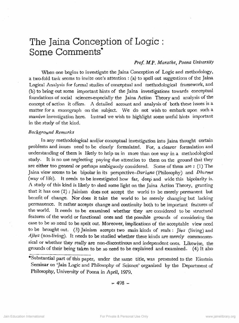 First page of Jain Conception Of Logic Some Comments