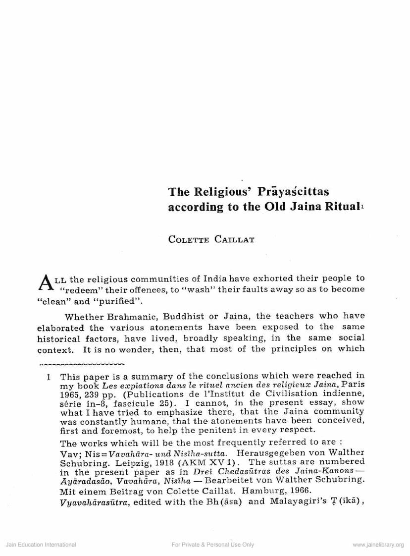 First page of Religious Prayascittas According To Old Jaina Ritual