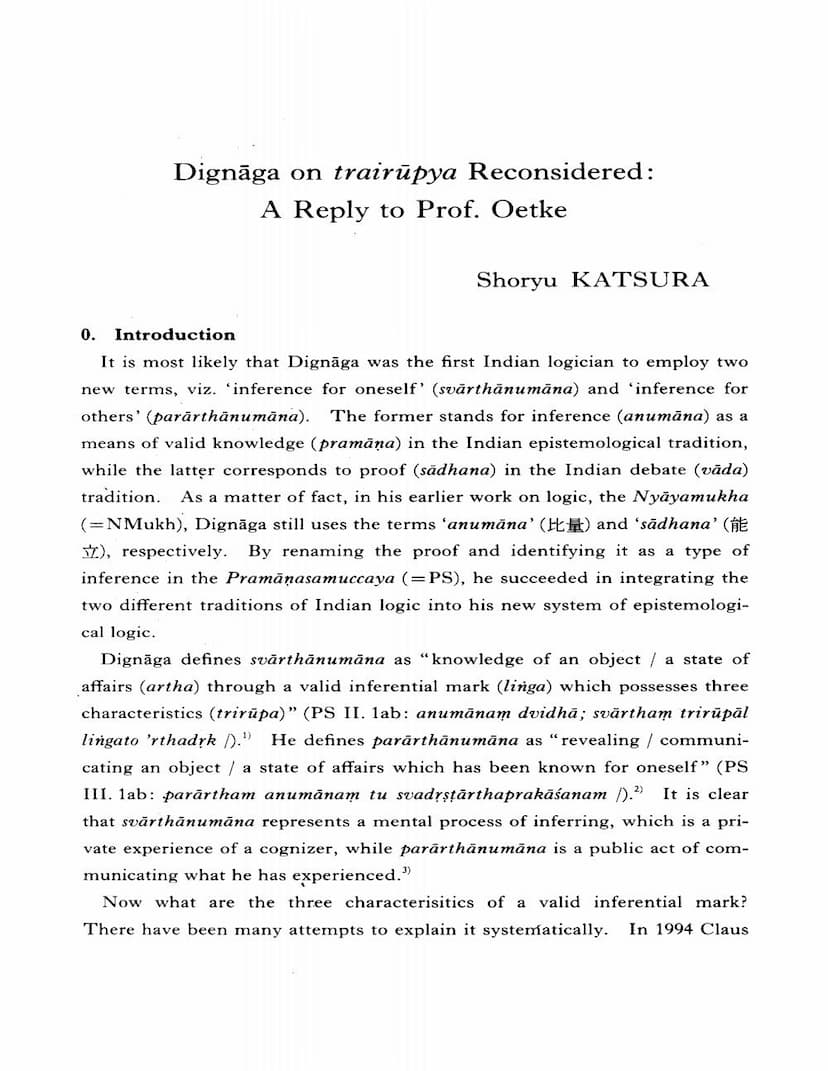 First page of Dignaga On Trairupya Reconsidered