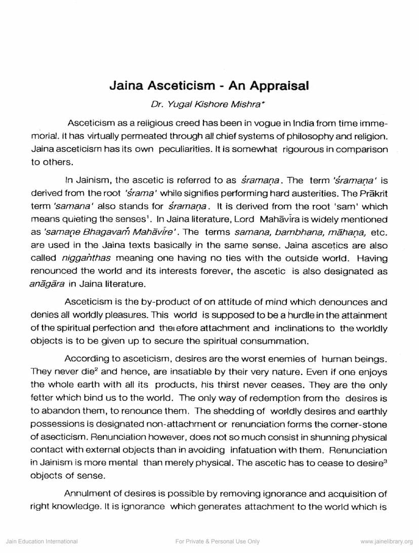 First page of Jaina Asceticism An Appraisal