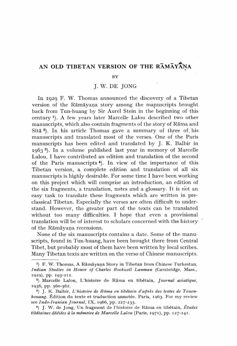 First page of An Old Tibetan Version Of Ramayana