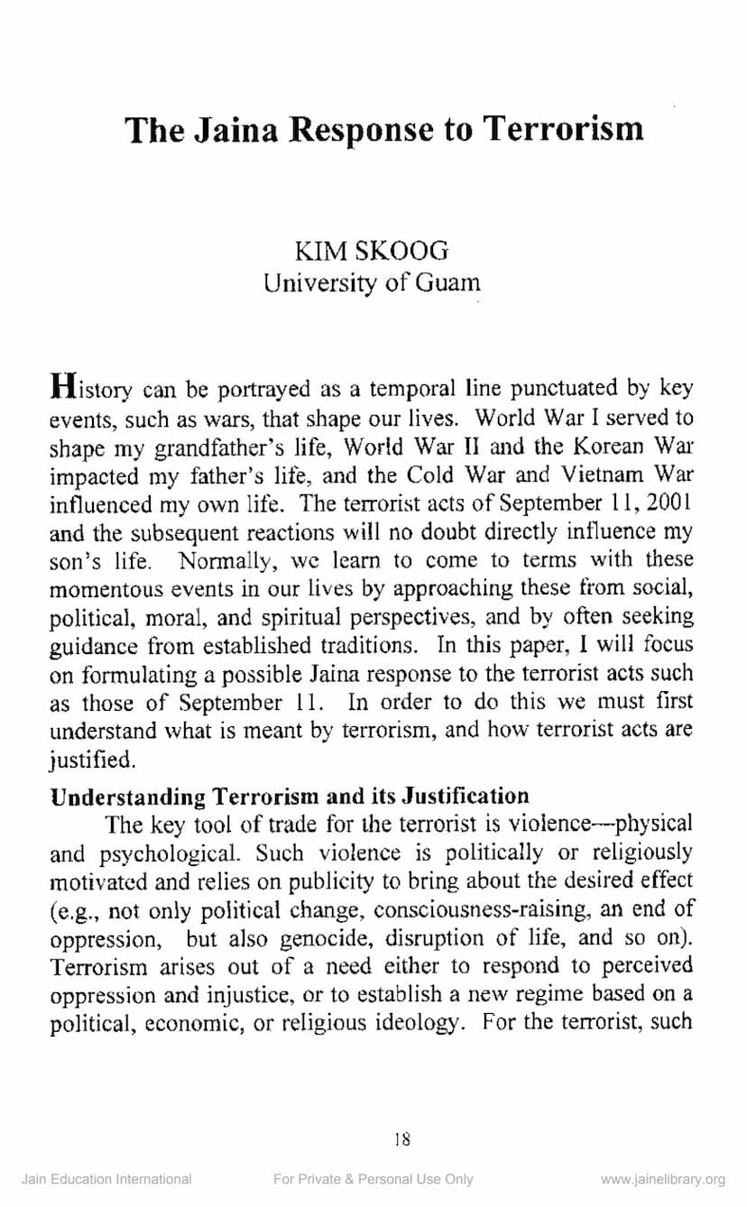 First page of Jaina Response To Terrorism