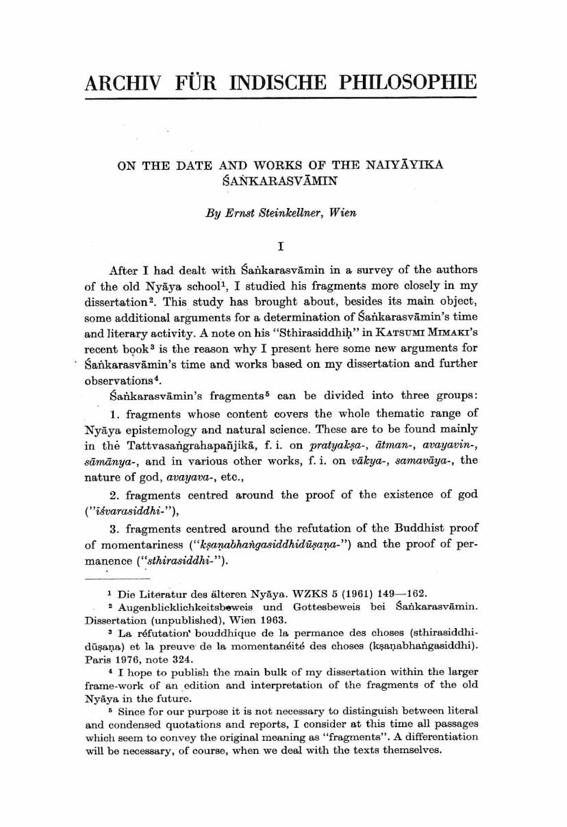 First page of On Date And Works Of Naiyayika Sanskarasvamin