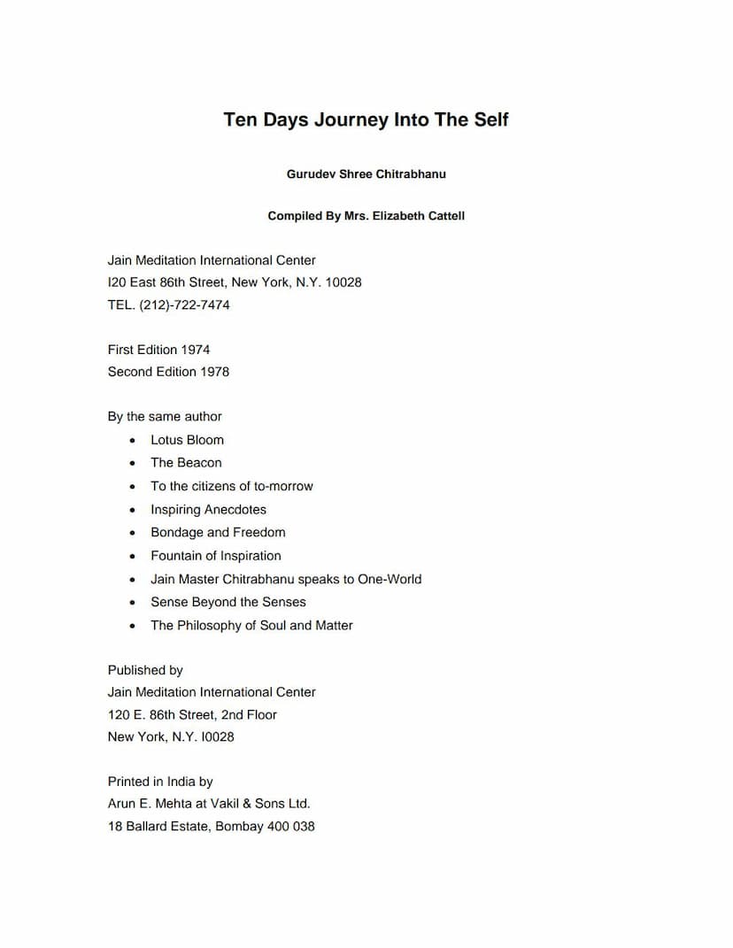 First page of Ten Days Journey Into The Self