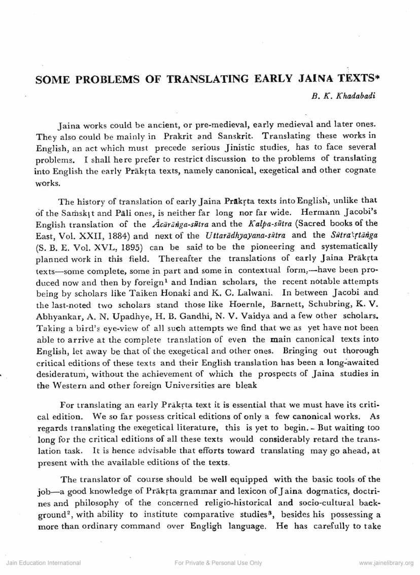 First page of Some Problems Of Translating Early Jaina Texts