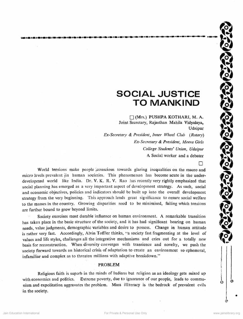 First page of Social Justice To Mankind