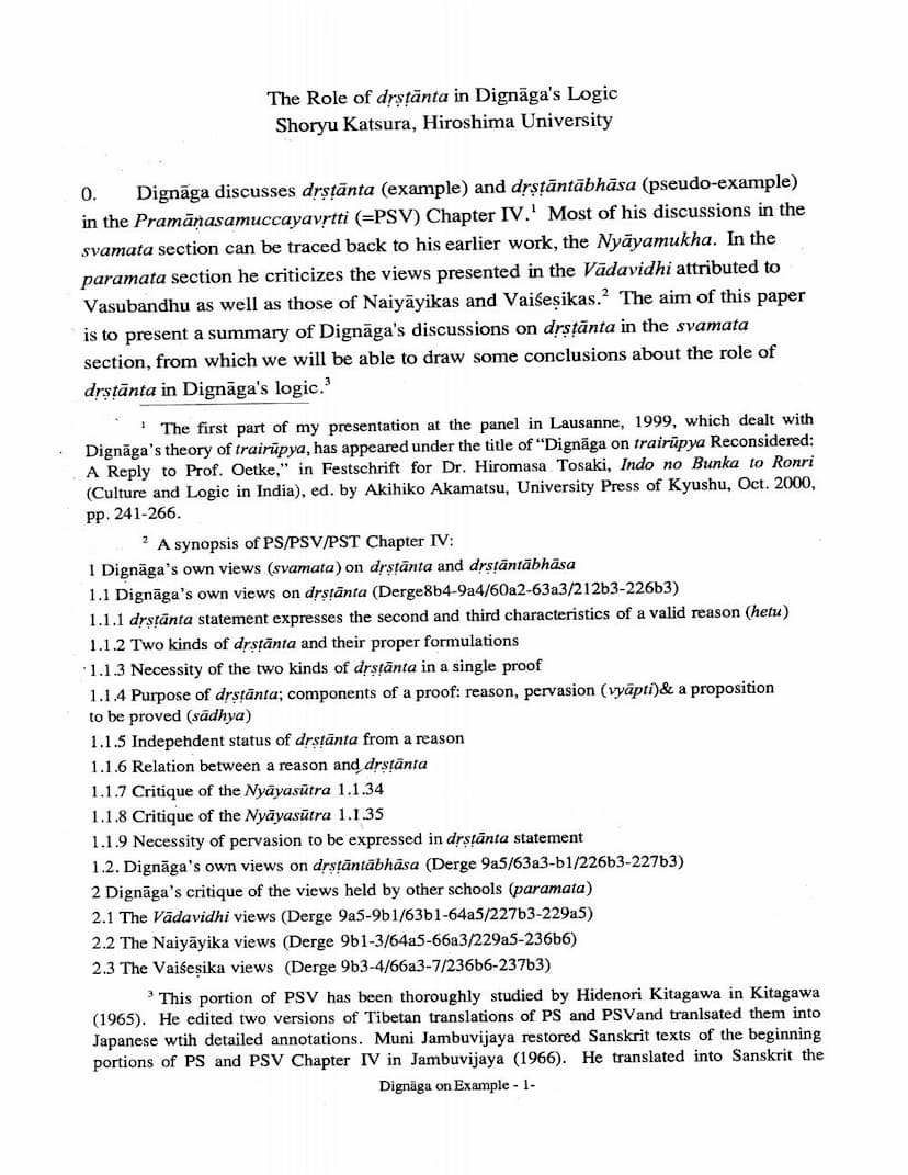 First page of Role Of Drstanta Indignagas Logic