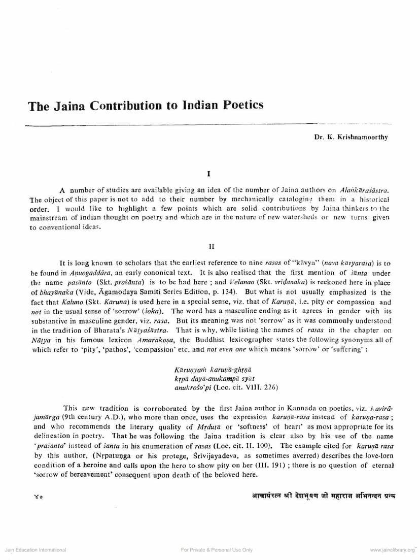 First page of Jaina Contribution To Indian Poetics