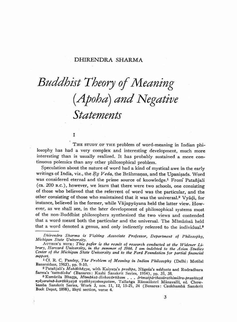 First page of Buddhist Theory Of Meaning Apoha And Negative Statements
