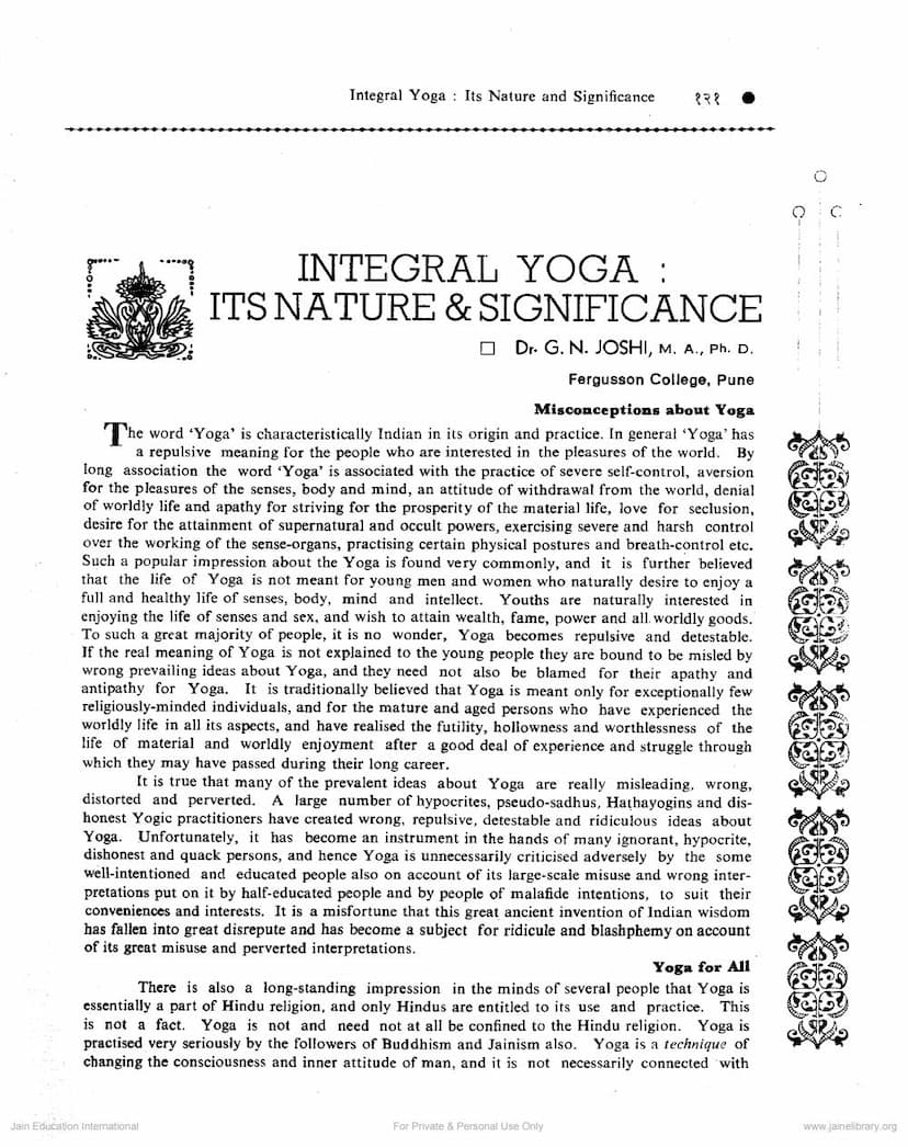 First page of Integral Yoga Its Nature And Significance