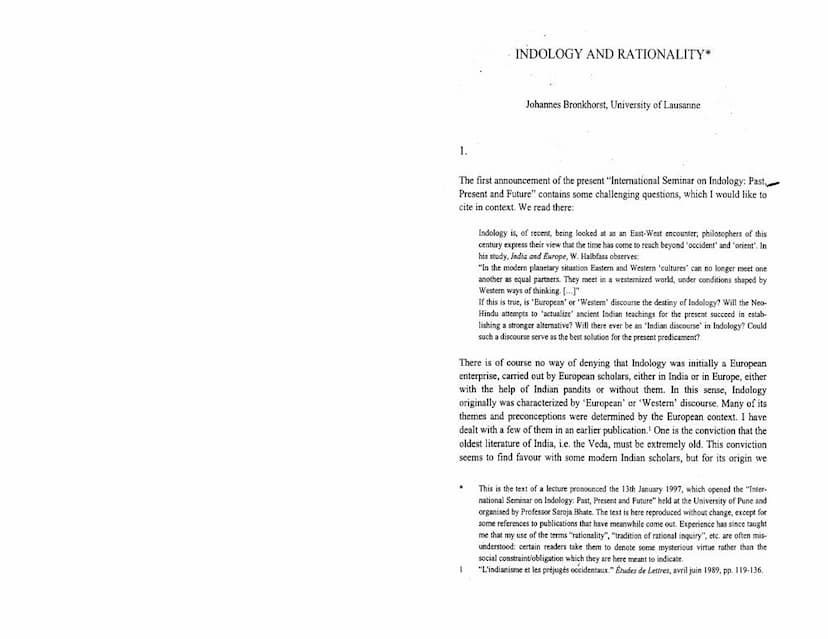 First page of Indology And Rationality