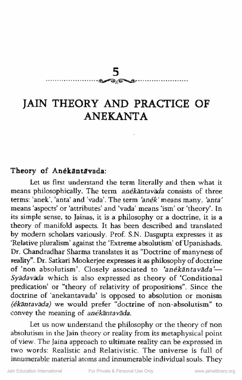 First page of Jain Theory And Practice Of Anekanta