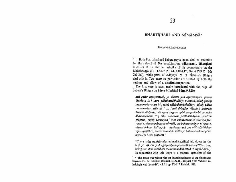 First page of Bhartrhari And Mimamsa