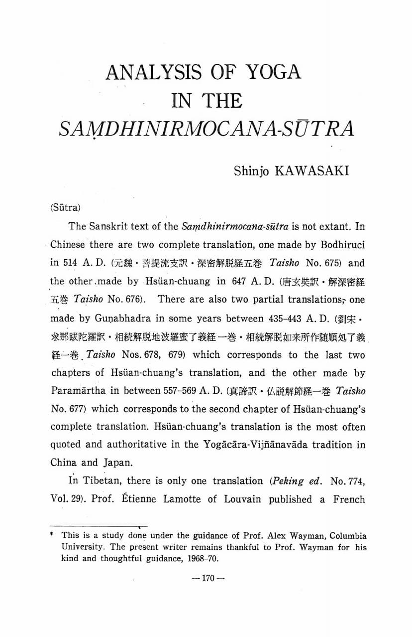 First page of Analysis Of Yoga In Samdhinirmocana Sutra