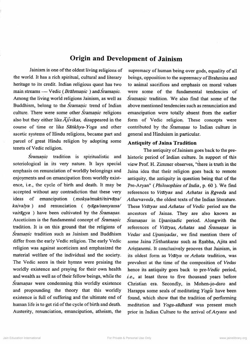 First page of Origin And Development Of Jainism