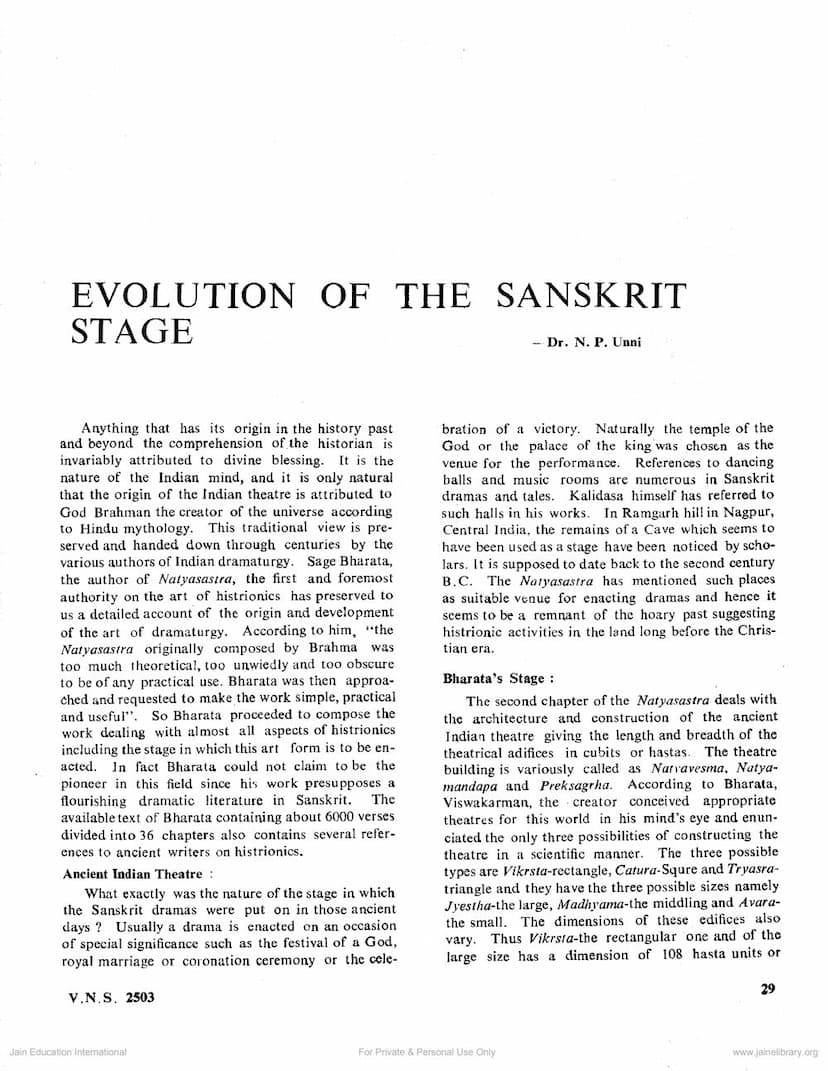 First page of Evolution Of The Sanskrit Stage