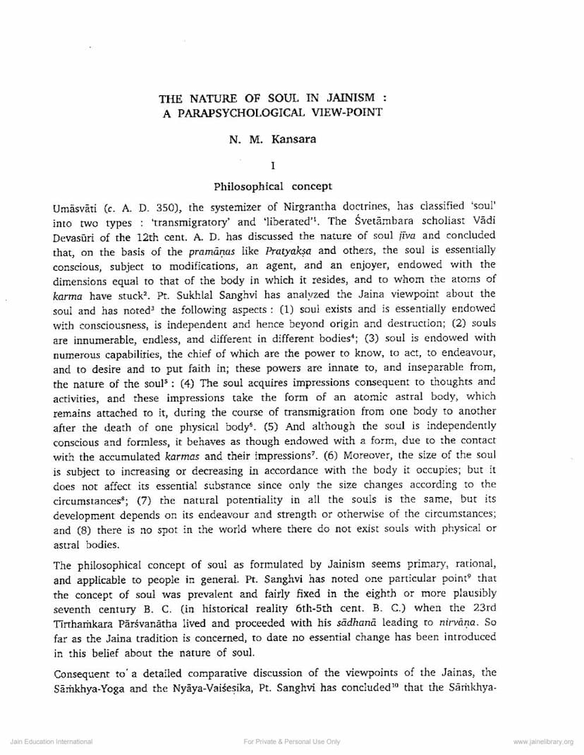 First page of Nature Of Soul In Jainism Parapsychological View Point