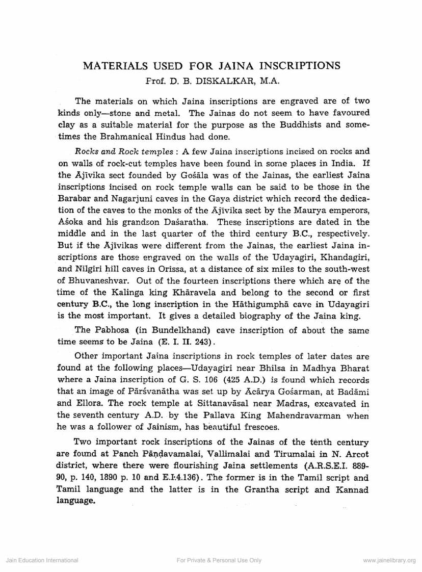 First page of Materials Used For Jaina Inscriptions