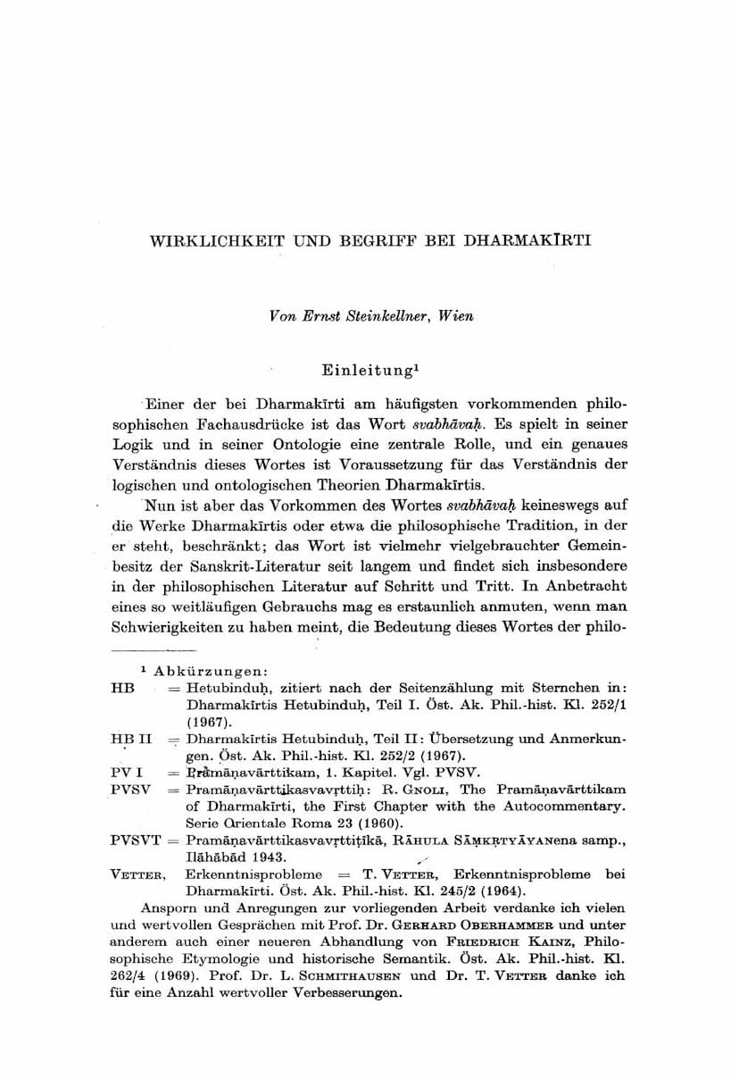 First page of Wirklichkeit Und Begriff Bei Dharmakirti