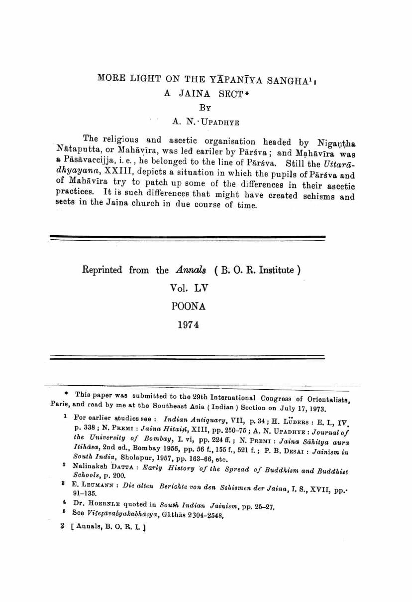 First page of More Light On Yapaniya Sangha