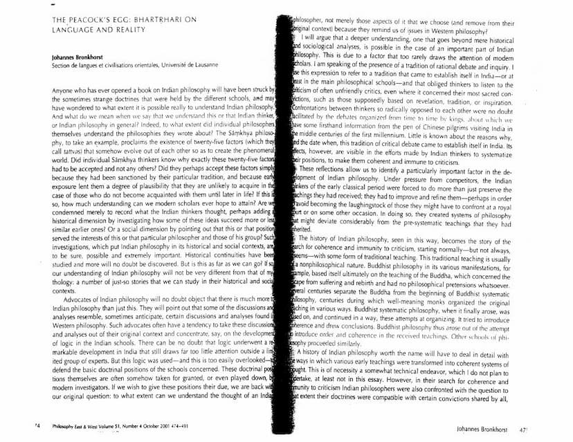 First page of Peacocks Egg Bhartrhari On Language And Reality