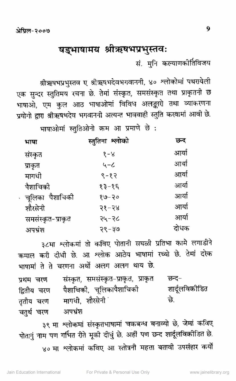 First page of Shadbhashamay Rushabh Prabhu Stava