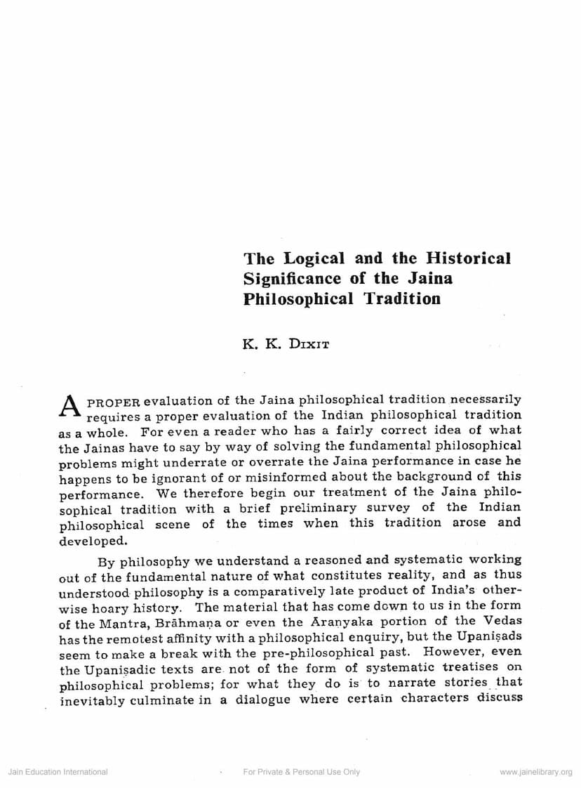 First page of Logical And Historical Significance Of Jaina Philosophical Tradition