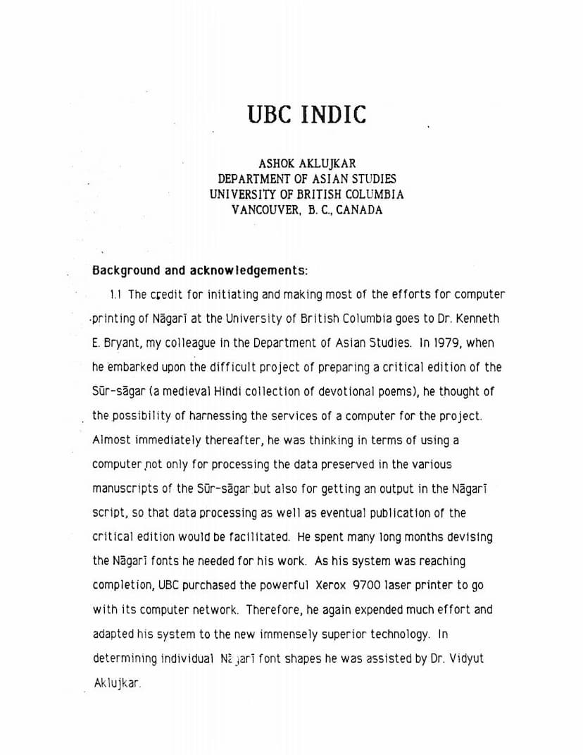 First page of UBC Indic