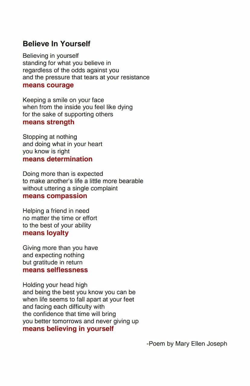 First page of Poem Believe In Yourself