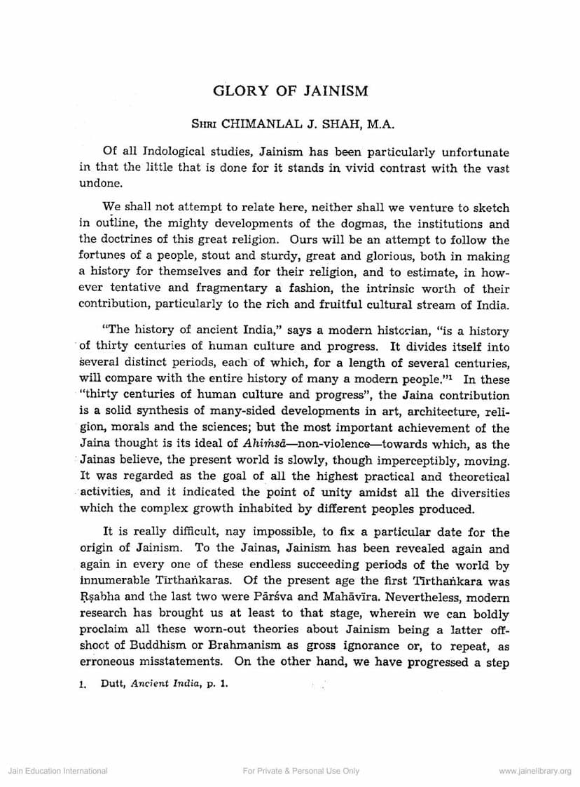 First page of Glory Of Jainism