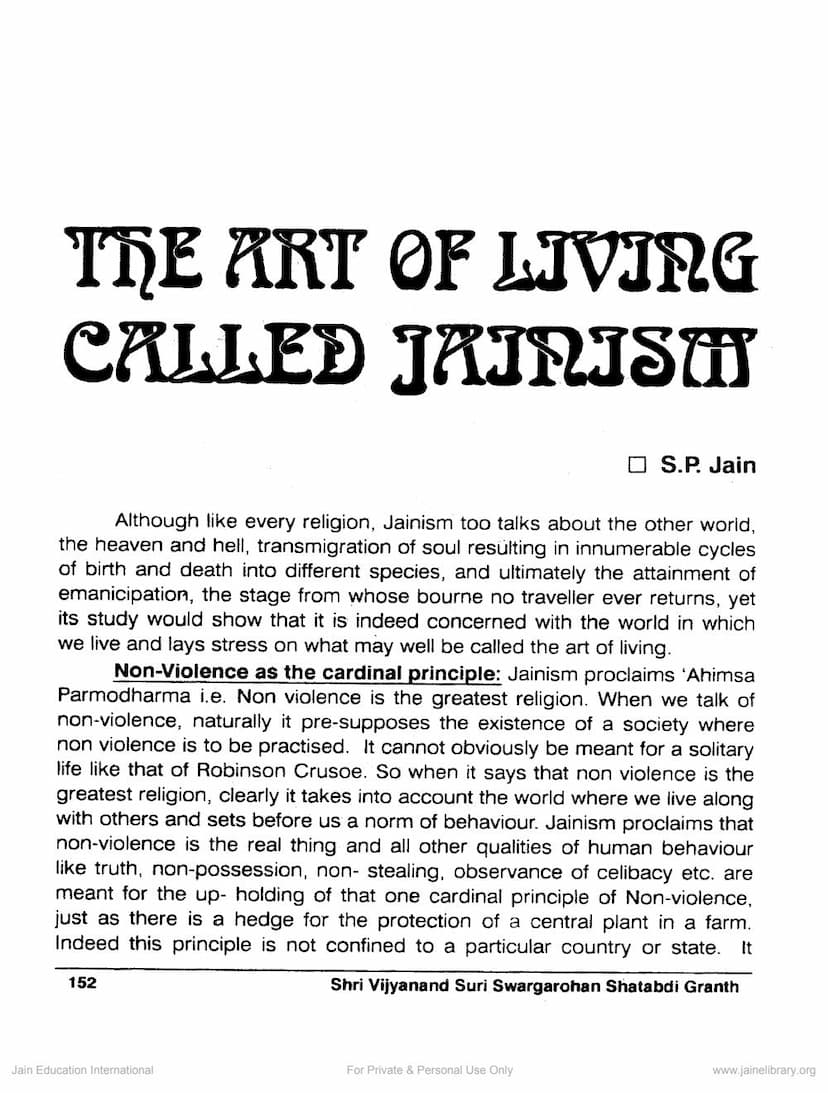 First page of Art Of Living Called Jainism