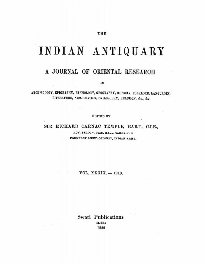 First page of Indian Antiquary Vol 39