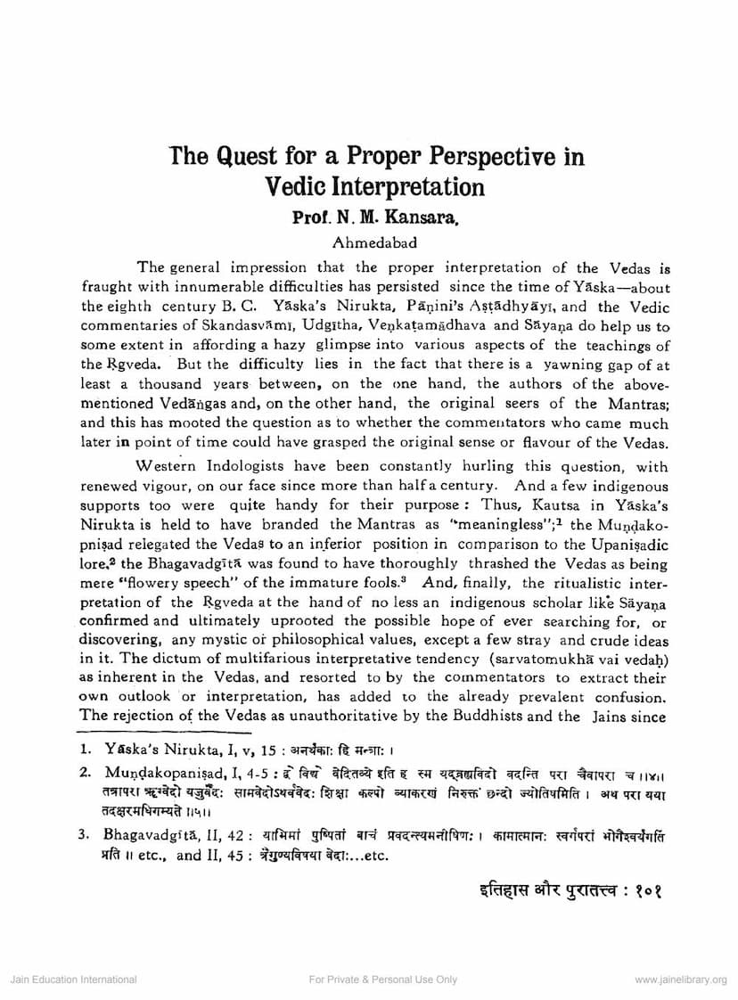 First page of Quest For A Proper Perspective In Vedic Interpretation