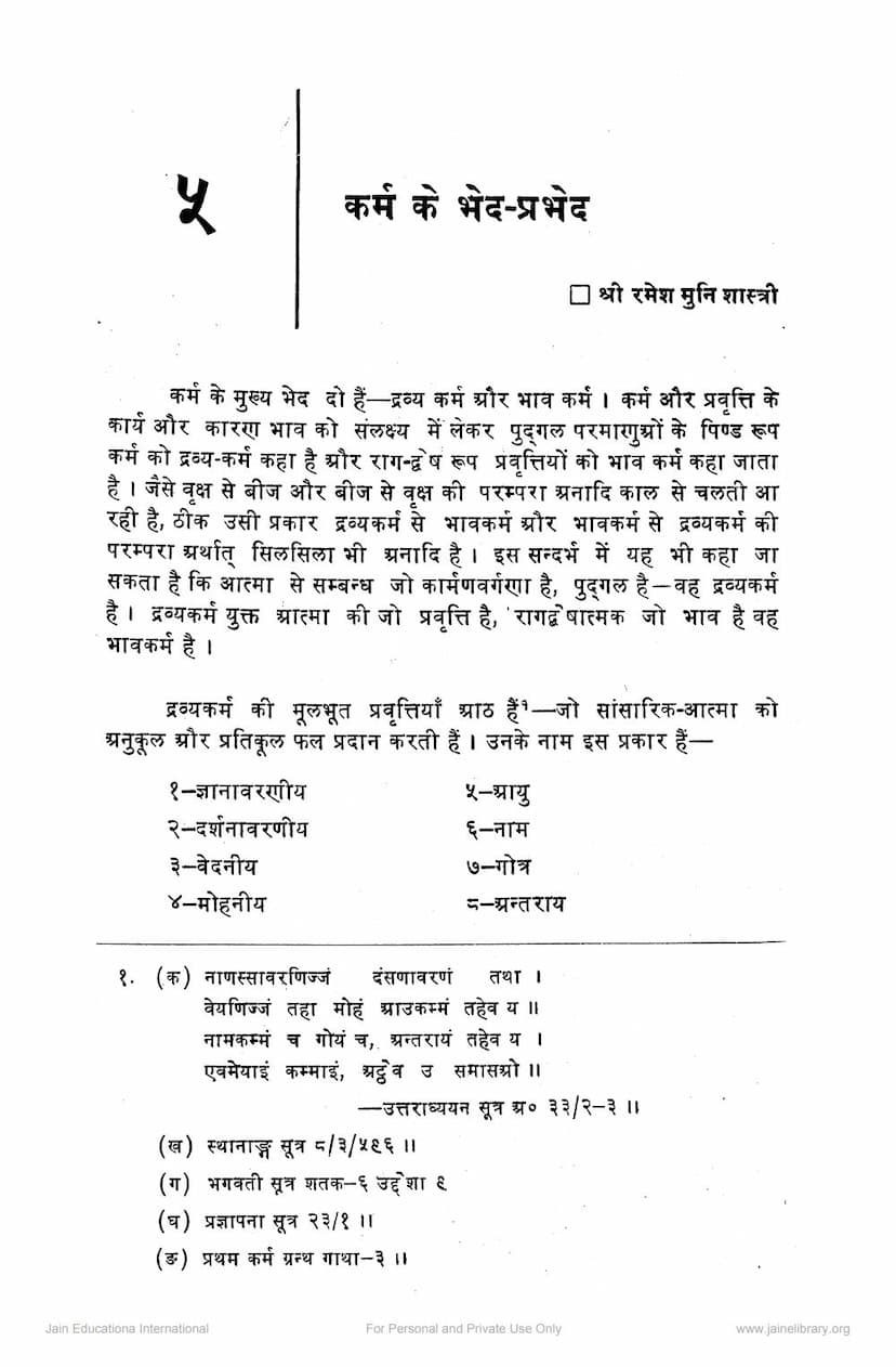 First page of Karm Ka Bhed Prabhed