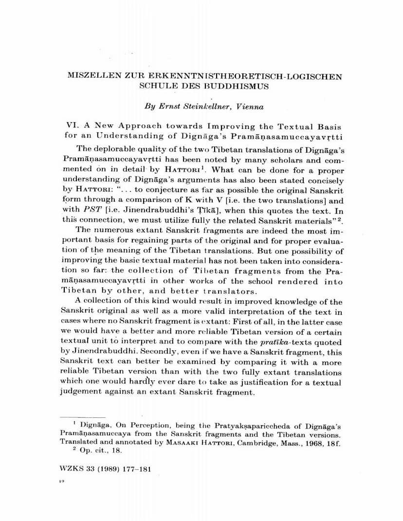 First page of Miszellen Zur Erkenntnistheoretisch Logischen Schule Des Buddhismus