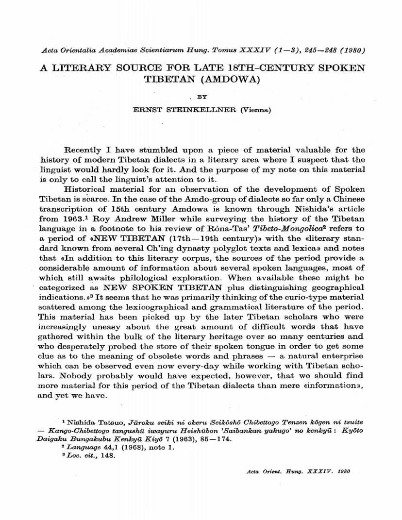 First page of Literary Source For Late 18th Century Spoken Tibetan