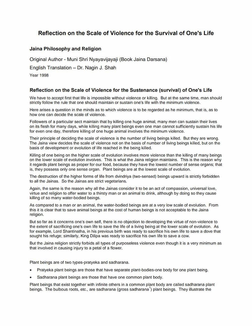 First page of Reflection On Scale Of Violence For Survival Of Ones Life